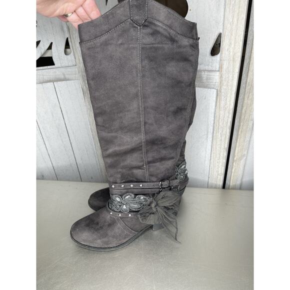 Not Rated Women's Moonshine Boot GRAY Knee High Boots Size 8 Faux Suede Cowboy - Picture 1 of 7